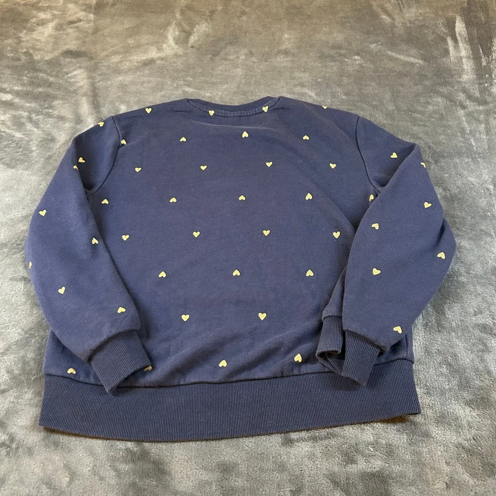 Gap Kids Navy Blue Sweatshirt Gold Hearts Print Pullover Girls Large‎ 10/12